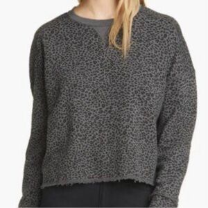 ATM Cheetah Animal Print Gray and Black Raw Hem Sweatshirt